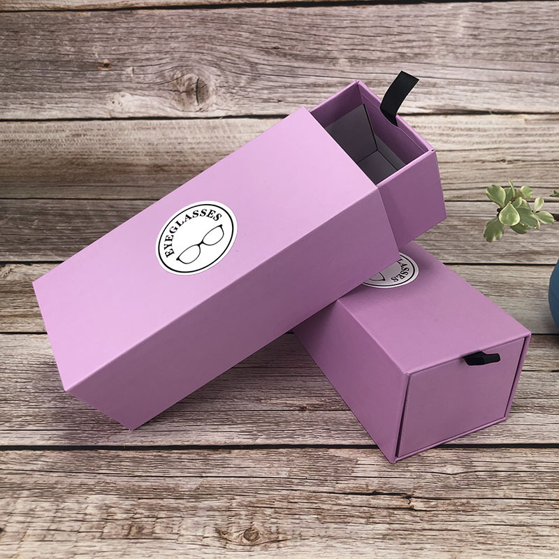 Emballage de lunettes de soleil en papier personnalisé avec tiroir rose de luxe