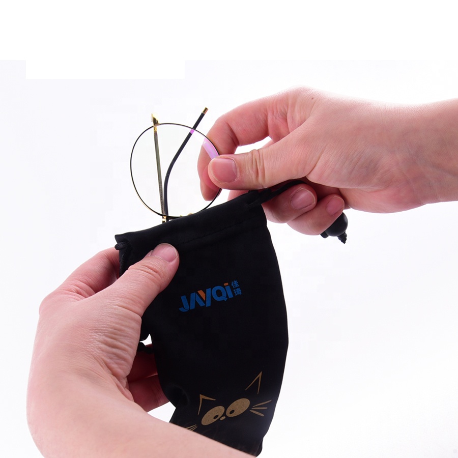 Pochette à lunettes en microfibre avec cordon de serrage à impression personnalisée 