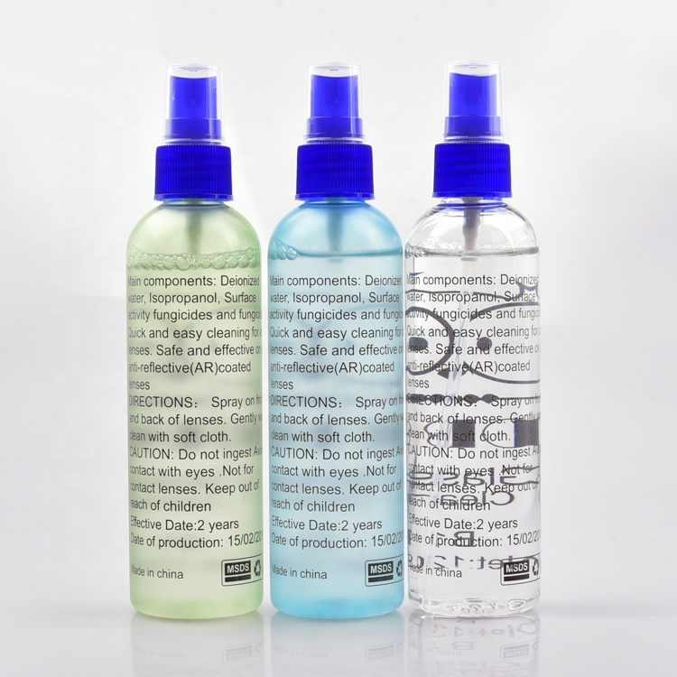 Spray de bouteille en plastique personnalisé liquide pour nettoyant pour lunettes 120 ml